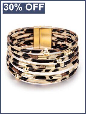 Leather Wrap Bracelet Women Boho Western Cuff Layered Jewelry